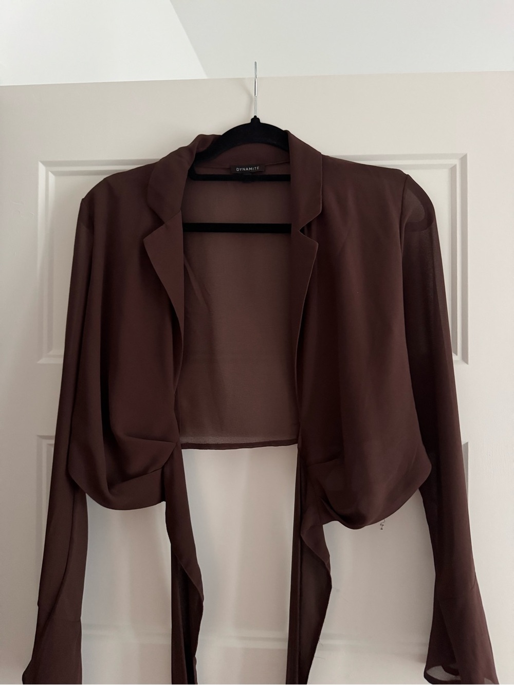 Dynamite Brown Sheer Cropped Draped Blazer - Picture 2 of 4